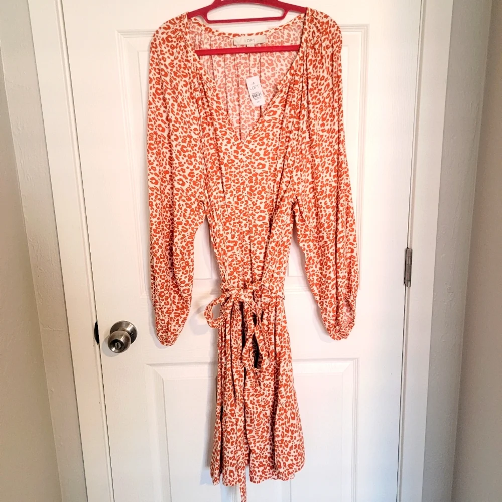 NWT Adorable Loft Women's Dark Orange multi Longsleeve swing dress sz XXL. - Picture 3 of 10